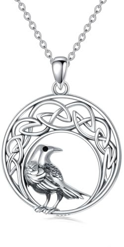 Flpruy Krähe Kette Gothic Wikinger Halskette Herren 925 Sterling Silber Rabe Halsketten Anhänger Rabe Keltischer Schmuck Geschenke für Frauen Mädchen