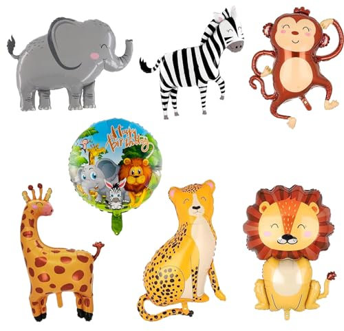 7 Stück Tier Helium Ballons, Party Animals Ballons,Folienballon Tiere, Luftballon Geburtstag Tiere Thema Set, Helium Ballons Tier für Kindergeburtstag Junge Mädchen Babyparty Party Deko