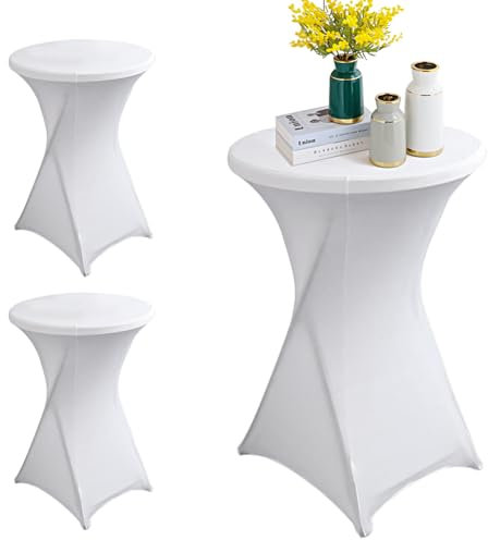 YFZYT Weiß Stehtisch Hussen Ø80-85cm, 3 Stück Stretch Hussen Stehtische, Maschinenwäschbar, Verstärkung im Fußbereich, Stehtischhussen Geeignet für Hochzeit, Bars, Restaurants, Ausstellungen