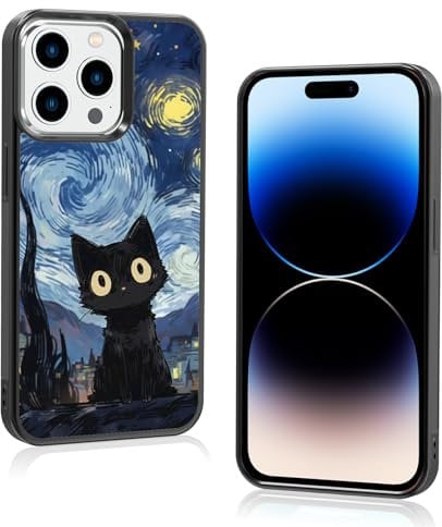 Onemiliayears Van Gogh Schutzhülle für iPhone 14 Pro, süßes Katzenmuster, rutschfestes Design und Stoßdämpfung, Handyhülle für Teenager, Mädchen, Jungen, Frauen und Männer (iPhone - 14 Pro)