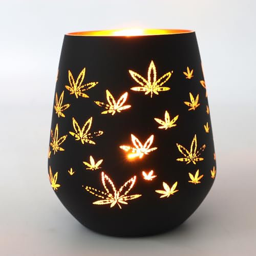 Blätter Windlichter | schwarz Gold | Lifestyle Terrassen | Gemütlicher Balkon Wohnzimmer | Duftkerze | Stimmungslicht | Unkraut