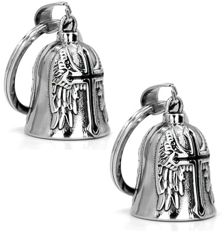 DAKLUNAR 2 Stück Guardian Bell Motorrad Glöckchen, Edelstahl Motorrad Glocke Glücksbringer, Fahrradglocke, Schutzglocke Engel Reitglocke, Glücksbringer Schlüsselanhänger Geschenke für Änner