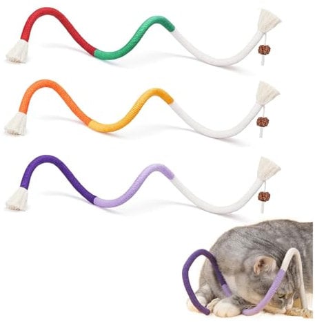 RELONGGI Juego de 3 juguetes masticables para gatos – Cuerda de algodón interactiva con Catnip & Silvervine para limpieza dental | Juguetes dentales para gatitos