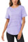 Terecey Sport T-Shirt Damen Fitness Yoga Shirt Damen Sport Shirt Rundhalsausschnitt Funktionsshirt Kurzarm Sport Oberteile für Gym Tennis Lila XXL