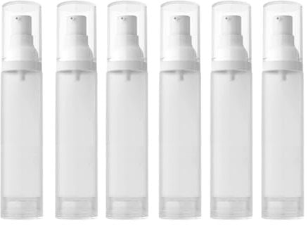 6Pcs 50ml/1.7oz Empty Airless Cosmetic Lotion Pump Bottles Refillable Travel Size Frosted Clear Plastic Makeup Cream Pump Bottle Storage Container Dispenser Vials for Liquid foundation Shampoo