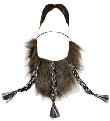 CHENNAN 1 Set Schnurrhaare Künstliche Bärte Bart mit Zopf DIY Gefälschter Schnurrbart Tuch Gefälschter Bart Halloween Gefälschter Bart Dekoration Cosplay-Zubehör (Bräunlich grau)