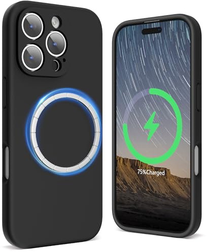 SURPHY Magnetic Design for iPhone 16 Pro Max Case, Liquid Silicone Protection for Each Lens Shockproof Gel Rubber Phone Case for iPhone 16 Pro Max 6.9 inch 2024, Black
