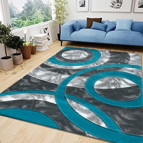 Retro Rugs -Super Soft Cozy Bright Colors Circle Design Rug for Bedroom Living Room Dining Room Guest Room Kids Room (Teal, 120 x 170 cm)