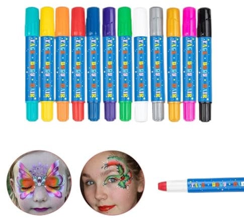 Cenz-888 Face Paint Kit 12 Color Face Crayons, Easy to Clean Body Paint Crayons, Paint Doodle Set Rotating Crayons Halloween Christmas Makeup