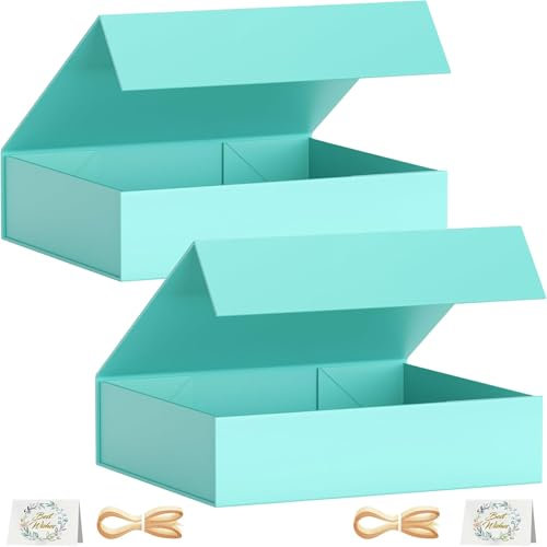 2 Pack Geschenkbox, 30x20x7,6 cm Geschenkboxen für Presents with Lids Magnetic Closure Rectangle Collapsible for Groomsman Proposal Box, Christmas, Halloween, Birthday Gift Packging (Türkis)