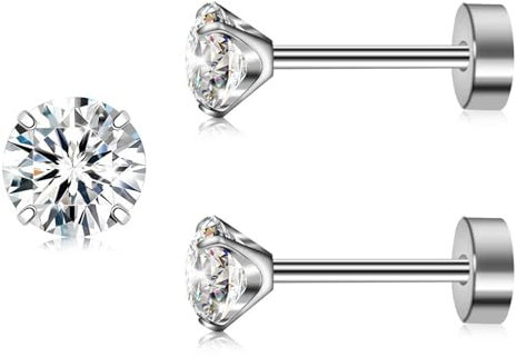 Artskin Titan Cubuic Zirkonia Ohrstecker für Frauen Männer CZ Ohrring hypoallergen flach zurück Mädchen Ohrring Set für Knorpel (Silver, 3MM)