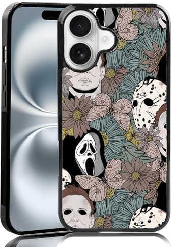 MMYAJT Horror-Blumen, gruselige Handyhülle, passend für iPhone 16, TPU-iPhone-Hülle, stoßfest, Ghostface, modisches Design, Handyhülle, Geschenk für Jungen, Mädchen, Männer, Frauen