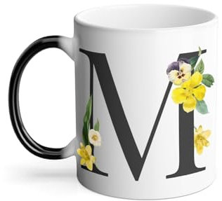 Thermoreagierende Tasse – M Martine Margaux Mila Mia Buchstabe Alphabet Vorname Blumen – 325 ml