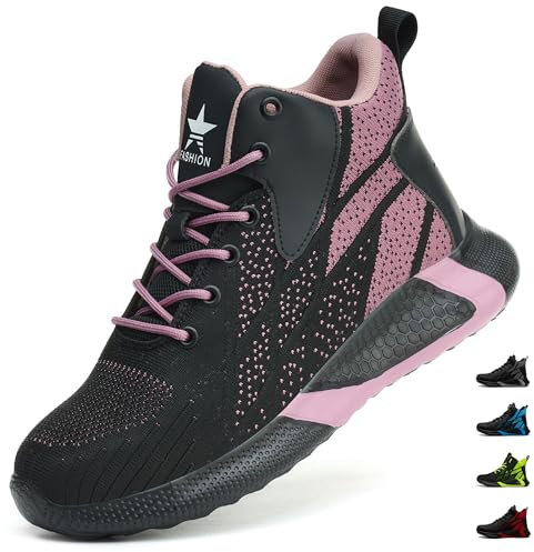 PAQOZKC Botas de Seguridad Mujer Trabajo Ligeras Botas de Trabajo Punta de Acero Calzado de Seguridad Deportivo 8081/Morado 37