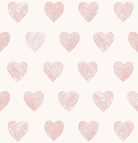 Fititem Pink Wallpaper Peel and Stick Wallpaper Modern Heart Wallpaper Contact Paper 17.7x78.7 Self Adhesive Removable Wallpaper for Bedroom Kids Room Wall Decor