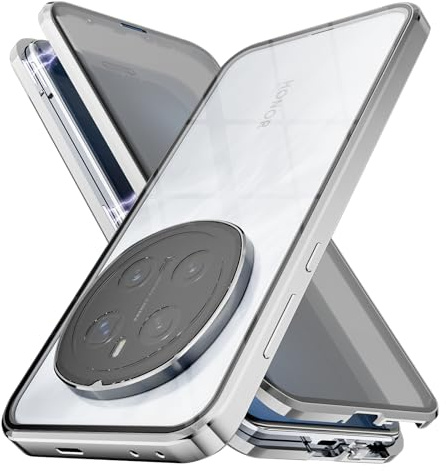 STARRYNOVA Hülle Privatsphäre Kompatibel mit Honor Magic 7 Pro, Anti-Peep Magnetische Metall Handyhülle, Vorder und Rückseite 360 Grad Ganzkörperschutz Case - Silber