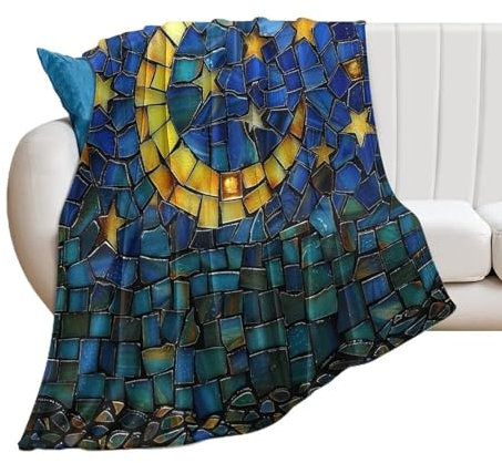 DreamAutumn Moon Stars Sky Buntglas-Decken und Überwürfe für Couch, Bett, Sofa, Stuhl, dicke Büro-Nickerchen-Überwurf, flauschig, leicht, Plüsch, superweich, warm, Flanelldecke, 178 x 203 cm