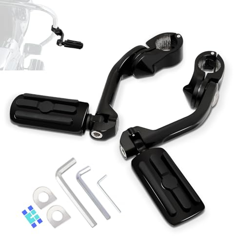 HOKUOTOLITE Repose-pieds réglables 32 mm (1,25 po) avec kit de montage coudé long, universels pour motos Harley, Honda, Kawasaki,Suzuki,Yamaha et Victory avec protection moteur 32 mm (1-1/4 po),noirs