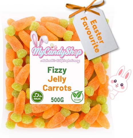 Fizzy Jelly Carrots Vegan Sweets - 500g Retro Orange Flavoured Carrot Sweets in bulk cheap Soft Fruit Jellies For Easter, Parties, Sweet shops & more