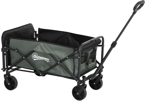 Outsunny Gartenwagen 90 kg belastbar, klappbar Transportwagen mit herausnehmbare Plane, Griff, Rädern, Lenkachse, Bollerwagen Handwagen Gartenkarre 72 Liter Gerätewagen für Haus Garten, Grün