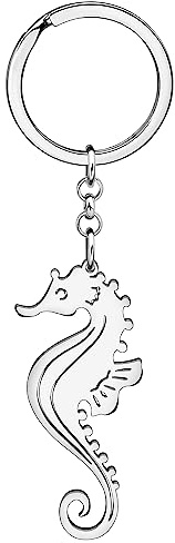 BONSNY Océan en acier inoxydable mignon animal Hippocampe Porte-clés Charme Cadeau pour Femmes Filles Clé de Voiture Sac à main Accessoires