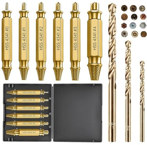 9 PCS Damaged Screw Extractor Set, Screw Grab Screw Removal Tool with 3 Twist Drill Bit, Screw Remover, Easy Out Bolt Extractor Set, Screws Broken Bolt Hex Drill Removal Kit