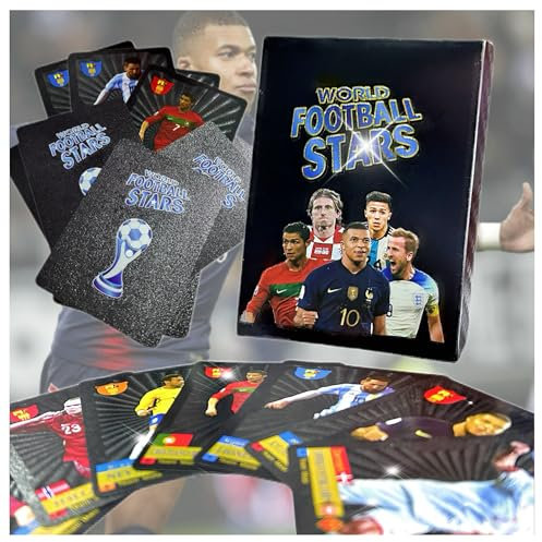 Weltmeisterschaft 2025 Fußball Star Karten, 55 Goldfolie Fußball Karten, Gold Fußball Karten für Fußball Fans und Sammler, Euro 2025 Fußball Karten (Schwarz), Not Original