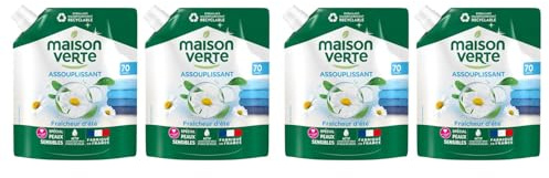 Maison Verte - Adoucissant aux huiles essentielles bio sans palme Fraicheur d'Ete 70 Lavages - Lot de 4 x 1,4 L