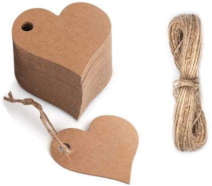 50 Stück Herz Kraftpapier Geschenkanhänger, Etiketten Herzanhänger mit Schnur für Valentinstag Hochzeit Geschenke