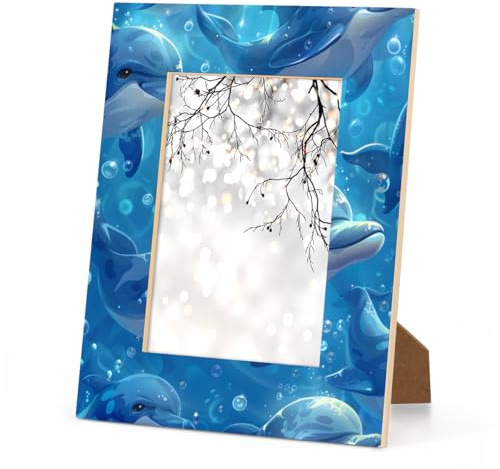 Foerrkelg Bilderrahmen mit niedlichen blauen Delfinen, 10,2 x 15,2 cm, Ozean-Delfine, 10,2 x 15,2 cm, Holz-Bilderrahmen für Desktop- oder Wanddekoration