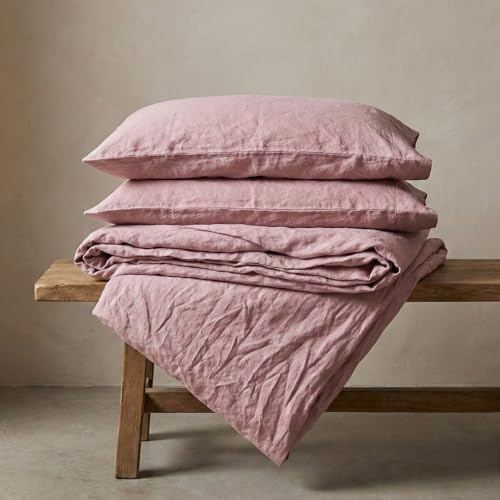 The Tangerine Store Pure Linen Luxe Set di Lenzuola - Lenzuola in 100% Lino Naturale, Traspiranti, Ipoallergeniche, Prelavate per la Morbidezza - Lilla, Singolo