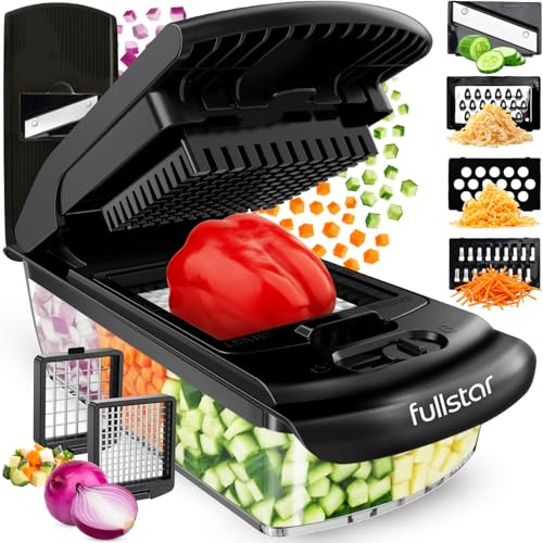 Fullstar Pro Original - Vegetable Chopper & Mandoline Slicer - 6 Blades | Onion, Salad & Veg Dicer - Veggie Julienne Cutter & Grater - Kitchen Gadgets & Gifts - Home Essentials (6-in-1, Black)