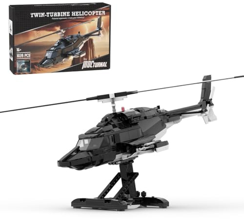 DFREETOY Air-Wolf Bell 222 Hubschrauber Bausatz mit Displayständer, MOC-149250 Militärhubschrauber-Modell zum Bauen und Ausstellen, Geschenk für Erwachsene (1039 Teile)