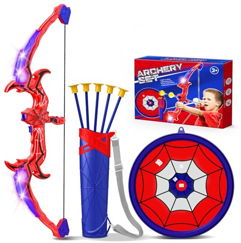Toyokid Spinnen Spielzeug ab 3 4 5 6 7 8 9 10 11 12 Jahre Jungen,Pfeil und Bogen Kinder Set mit LED Licht,Outdoor Spider Spielzeug ab 9 10 11 12 Jahre Jungen,Outdoor Spiele für Kinder Geschenk