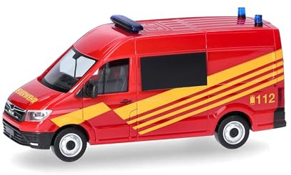 Herpa LKW Modell MAN TGE Halbbus Hochdach Feuerwehr, Miniatur im Maßstab 1:87, Sammlerstück, Made in Germany, Kunststoff