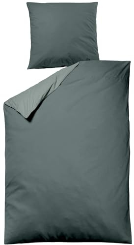 sleepling Satin Bettwäsche, 2-teiliges Set: 1x 135x200cm Bettbezug & 1x 80x80cm Kissenbezug, 100% Mako Baumwolle, Wendebettwäsche, Seidig Weich, Oeko-TEX, Made in EU, Waschbar bis 60 Grad, Dunkelgrün