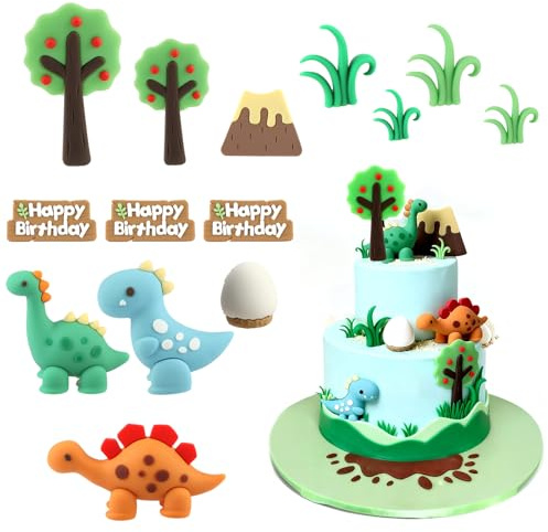 Dino Tortendeko, 14 Stück Dino Kuchen Deko, Tortendeko Dinosaurier Set | Kuchendeko Dinosaurier für Babyparty Kindergeburtstag Dinosauriers Motto-Party