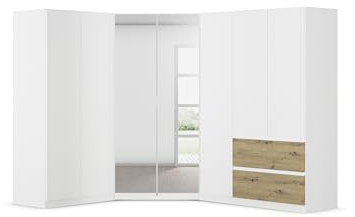 Rauch Möbel Costa, Kleiderschrank, Weiß/Eiche Artisan, Maße 208x197x253 cm | Schrank-Kombination, 7-türig, Spiegel, 2 Schubladen, Push-to-Open-Funktion, für Schlafzimmer, Kinderzimmer, Arbeistzimmer