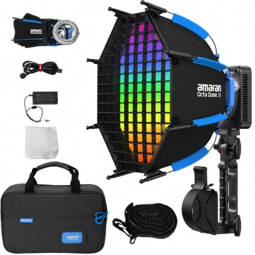 Amaran Ray 120c RGBWW-Videoleuchte (120W) mit Octa Dome 30 Softbox | Dauerlicht mit Bowens-Anschluss, CCT 1.800 K – 20.000 K, App-Steuerung für Fotografie und Live-Streaming