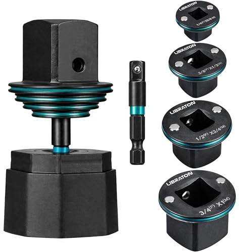 LIBRATON 5tlg Schlag-Adapter-Set, Niedrigprofil Magnetisch für enge Räume | 1/4-3/8, 3/8-1/2, 1/2-3/4, 3/4-1 & 1/4 Hex-Adapter, für Schlagschrauber Bohrer
