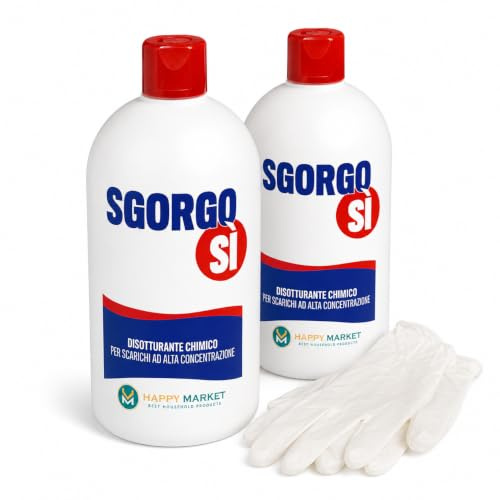 Disgorgante Scarichi 2x1L Professionale, Sgorgante WC Lavandino Doccia, Stura Tubi Scioglie Capelli Grasso Residui, Azione Rapida, Guanti Inclusi