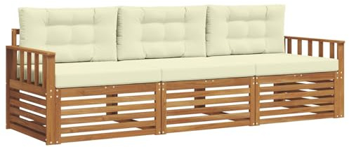 vidaXL Outdoor-Sofagarnitur mit Kissen 3 pcs Natur und Creme, Garten, modernes Ecksofa, belastbare Gartenmöbel, Lounge für Terrasse, ideales Set für Balkon