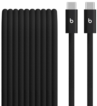 Cavo Beats intrecciato da 240 W, da USB-C a USB-C, per ricarica rapida, resistente e antigroviglio, compatibile con dispositivi Apple e Android (3 m) – Nero nucleare
