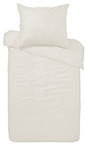 Heckett Lane Bettwäsche 100% Baumwolle Mako-Satin Uni Stripe 200x200 (80x80) Off-White