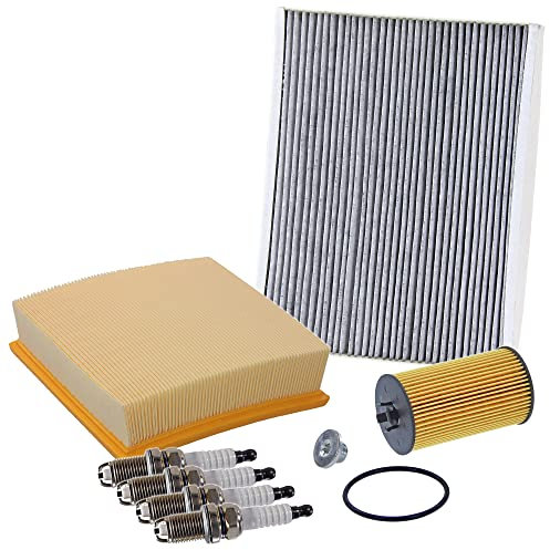 Inspektionspaket SET C 1x Ölfilter 1x Luftfilter 1x Innenraumfilter (Pollenfilter) mit Aktivkohle 1x Ölablass-Schraube 1x Dichtring für Ölablass-Schraube 4x Zündkerze