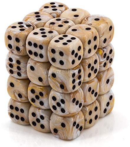 Chessex Signature 12mm d6 with pips Dice Blocks (36 Dice) - Marble Ivory w/Black