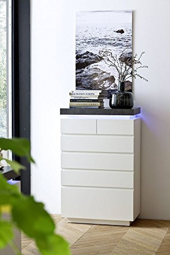 Beauty.Scouts Kommode Staten Island II Highboard, Schrank, Sideboard, Regal, Konsole, Wohnzimmerschrank, Esszimmerschrank, Esszimmer, Wohnzimmer, Aufbewahrung, matt Weiss, Beton Look, 73x113x40 cm