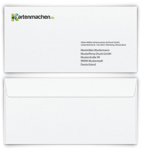 30 x Personalisierte Briefumschläge DIN Lang 220 x 110 mm - Weiß individuell bedruckt mit Logo