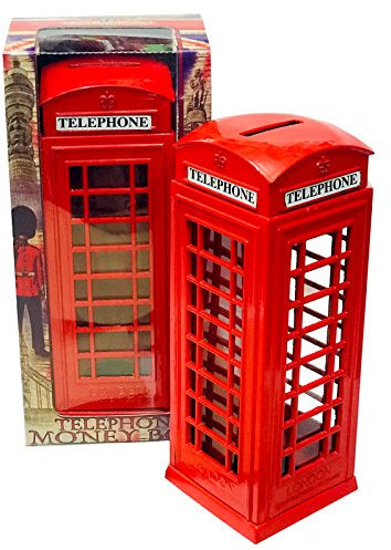 KAV Rote Telefonzelle Geld Münze Ersatz Spargeld Schweinchen London Street Bank Britain Metall Souvenir Geschenk Modell Box Glas groß Gusseisen 8 x 5,5 x 14 cm