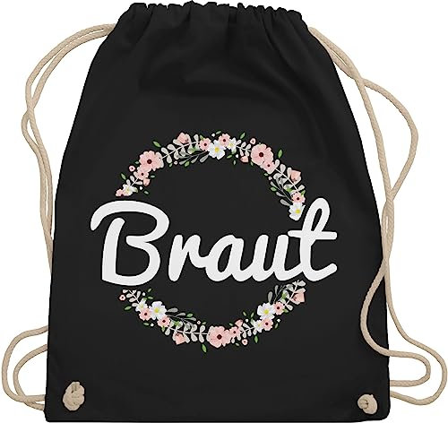 Turnbeutel Rucksack - JGA Junggesellenabschied Frauen - Braut Blumenkranz - Unisize - Schwarz - brautgeschenk brauttaschen bachelorette party bripe beutel brauttasche junggesellinnenabschied outfit